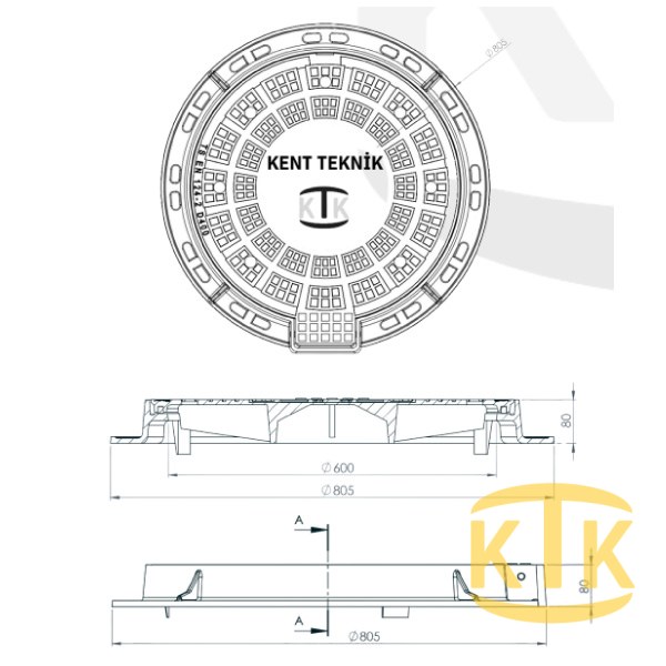 Döküm Rögar Kapağı Takımı Ø600 mm 100° (DKT.600-C2)