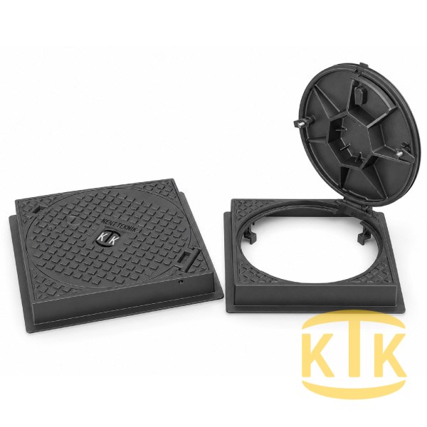 Döküm Yuvarlak Kare Çerçeveli Rögar Kapağı Takımı Ø600 mm (DKT.600-B4)