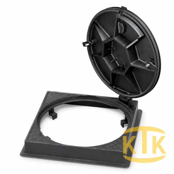 Döküm Yuvarlak Kare Çerçeveli Rögar Kapağı Takımı Ø600 mm (DKT.600-D6)