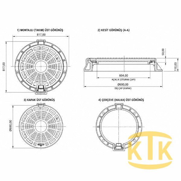 Kompozit Rögar Kapağı Takımı ø 600 mm Menteşeli