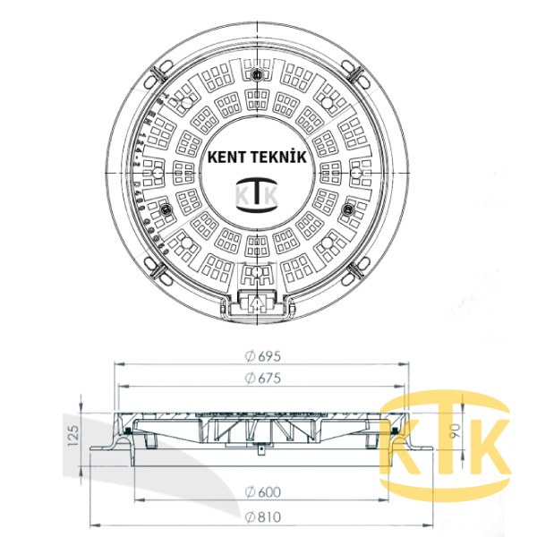 Döküm Rögar Kapağı Takımı Ø600 mm 180° Yuvarlak (DKT.600-D)