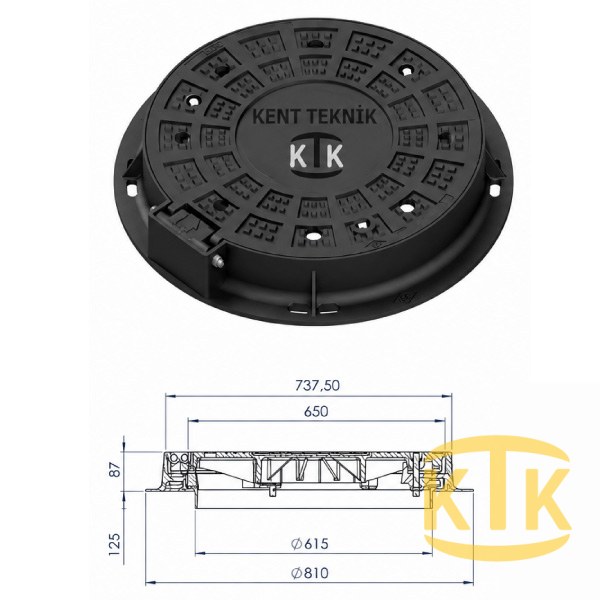 Döküm Rögar Kapağı Takımı Ø600 mm 180° Yuvarlak (DKT.600-C)