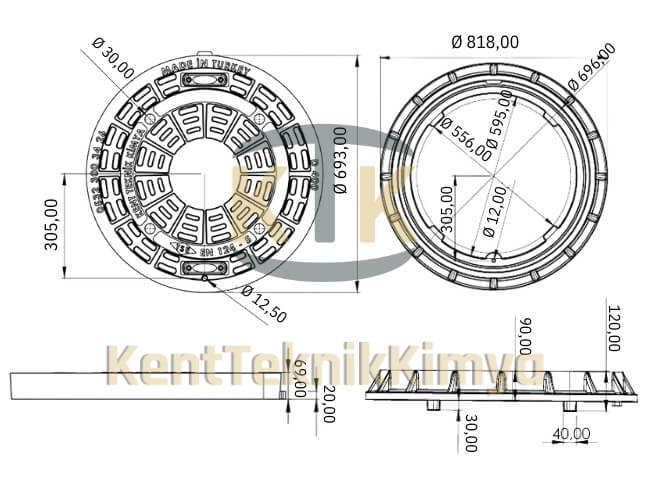 Kompozit Rögar Kapağı Takımı ø 600 mm D400 - Kent Teknik Kimya