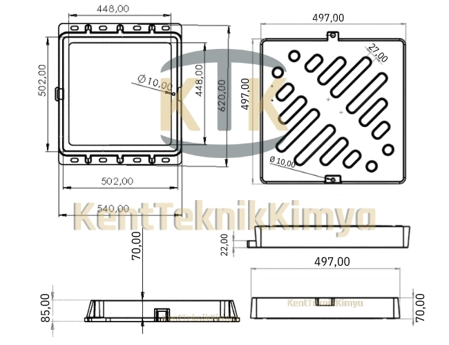 Kompozit Yağmur Suyu Izgara Takımı 500x500 mm - Kent Teknik Kimya